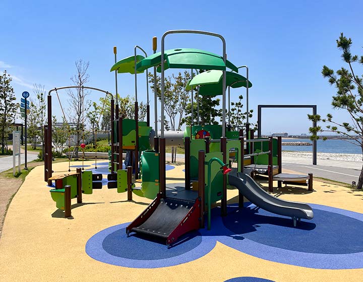 The footing of the playground equipment is soft and plush, and made of materials that are resistant to injury in the event of a fall.